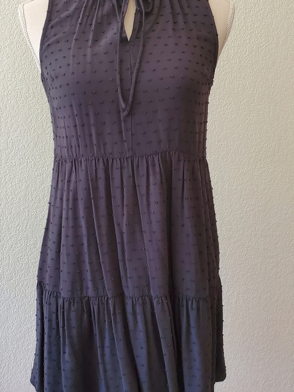 Women’s Sleeveless Swiss Dot Tiered Dress in Charcoal